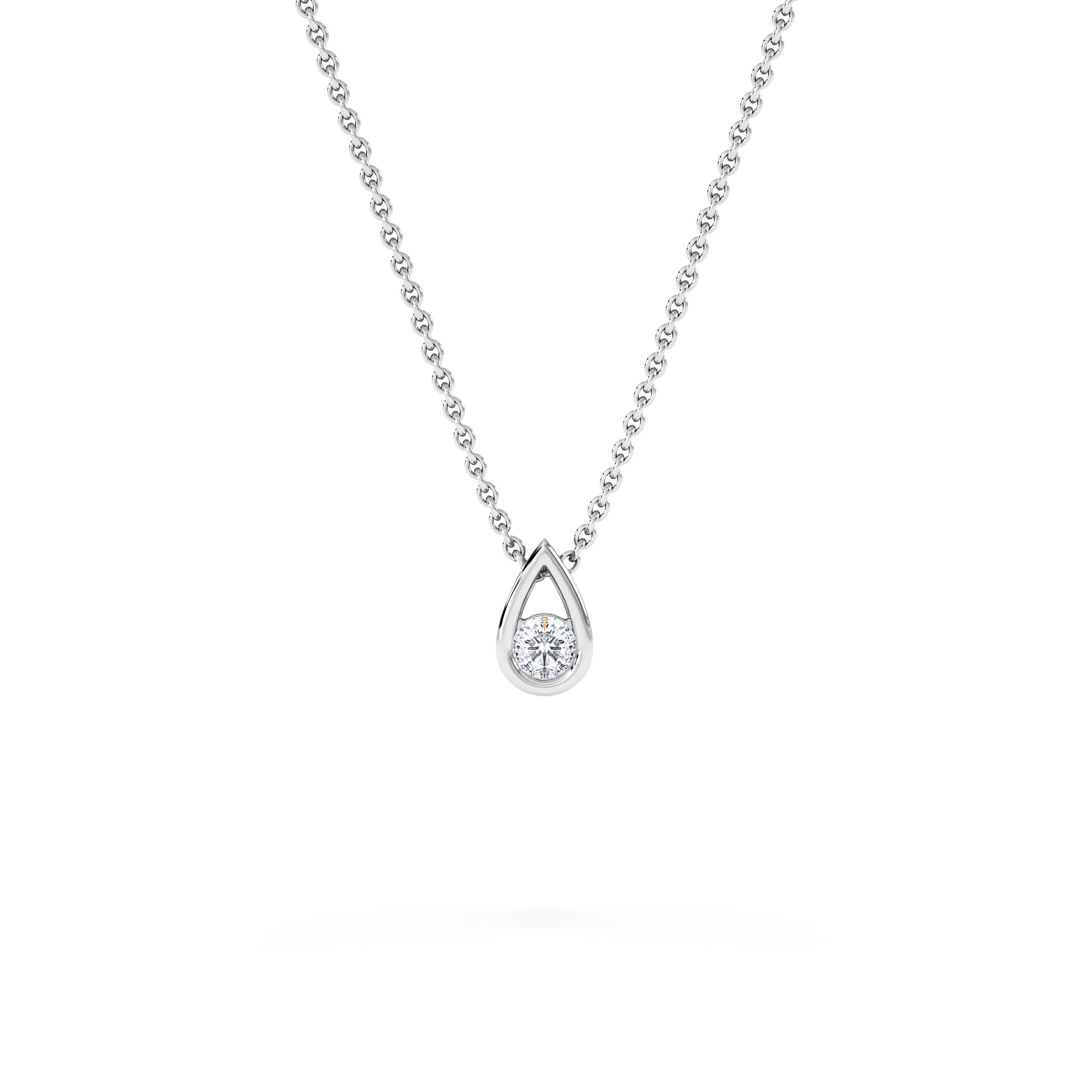 Teardrop 0.10ct Round Cut Lab Grown Solitaire Pendant Necklace in Sterling Silver